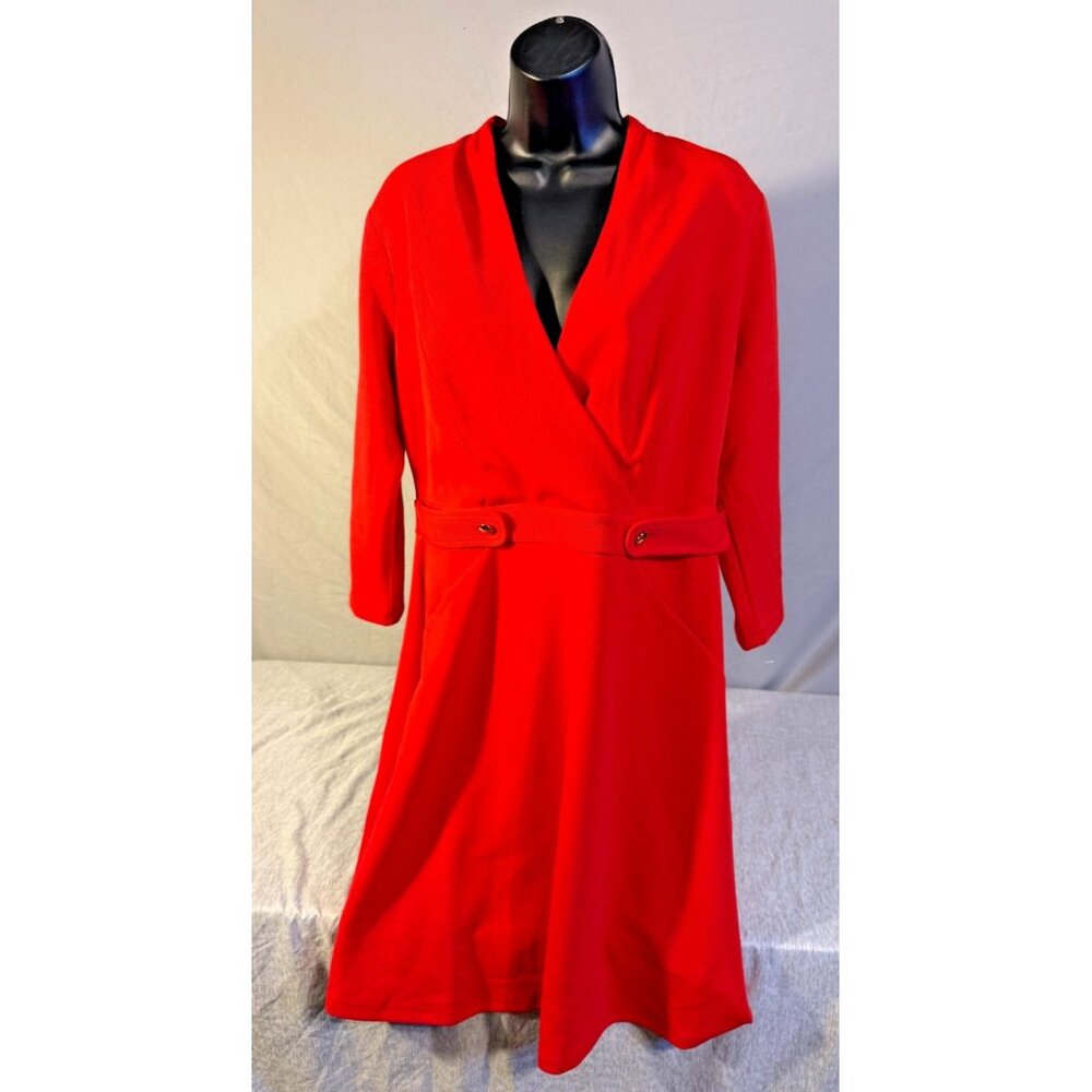Clover and Sloane Office Power Red Dress Women’s 14 Large L Statement Bold Vneck